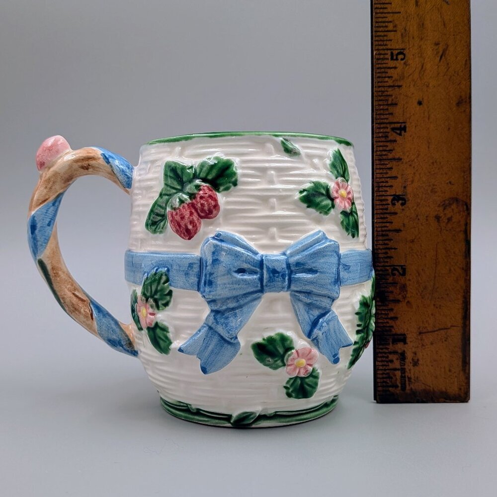 Vintage 1985 Haldon Group Strawberry & Blue Ribbons: 3-Piece Cottagecore Tea Set - Picture 12 of 12